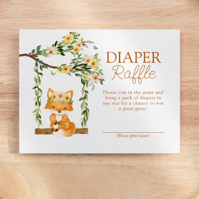 Carte D'accompagnement Floral Storybook Fox Baby shower Diaper Raffle (Créateur téléchargé)