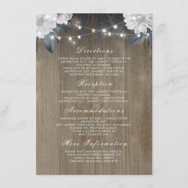 Carte D'accompagnement Floral String Lights Rustic Wood Détails du Mariag (Devant)