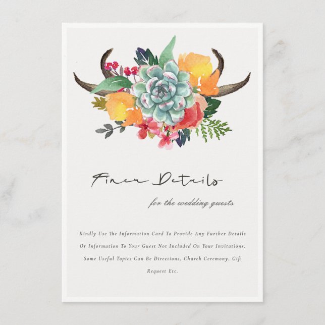 CARTE D'ACCOMPAGNEMENT FLORAL SUCCULENT ANTLER BOHEMIAN MARIAGE DÉTAIL (Devant)