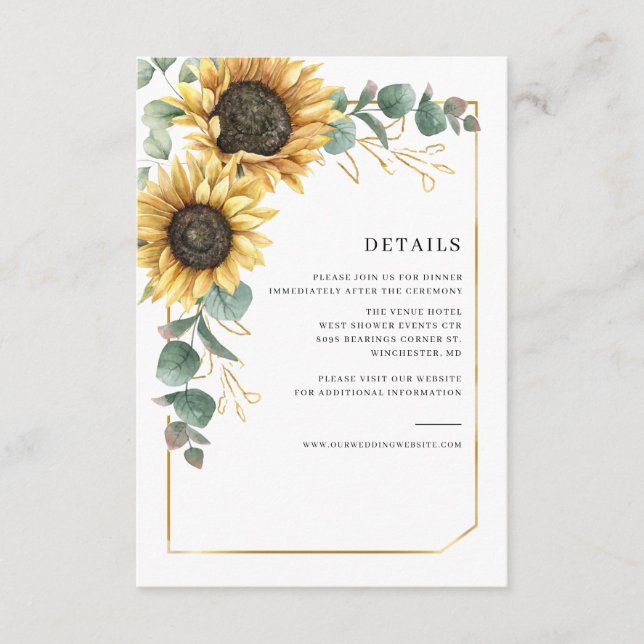 Carte D'accompagnement Floral Tournesol Eucalyptus Détails Mariage (Devant)
