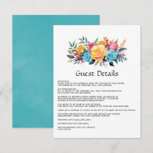 Carte D'accompagnement Floral Turquoise, Jaune et Rose Détails