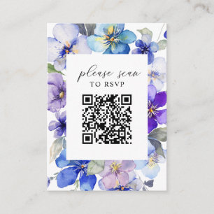 Carte D'accompagnement Florales bleu violet QR Code Mariage RSVP