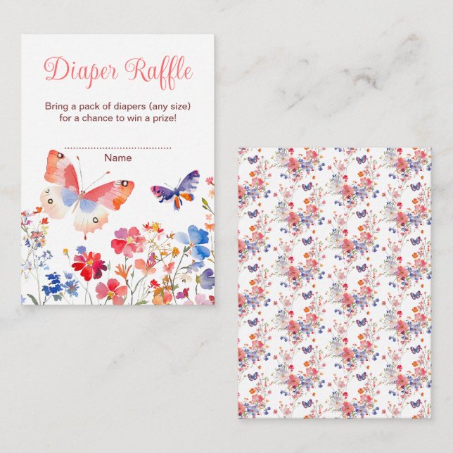 Carte D'accompagnement Flore Baby shower papillon d'été Raffle de couche (Devant / Derrière)
