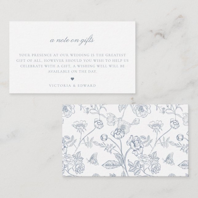 Carte D'accompagnement Flore Bleu Dusty Une Note Sur Les Cadeaux Mariage (Devant / Derrière)