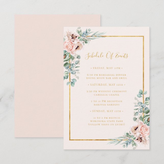 Carte D'accompagnement Flore floue | Pastel Mariage Horaire des événement (Devant / Derrière)