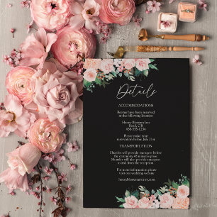 Carte D'accompagnement Flore floue simple noir Détails du Mariage