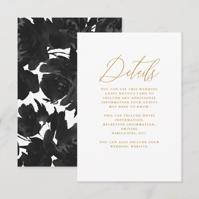 Carte D'accompagnement Flore noire chic avec Mariage de calligraphie (Devant / Derrière)