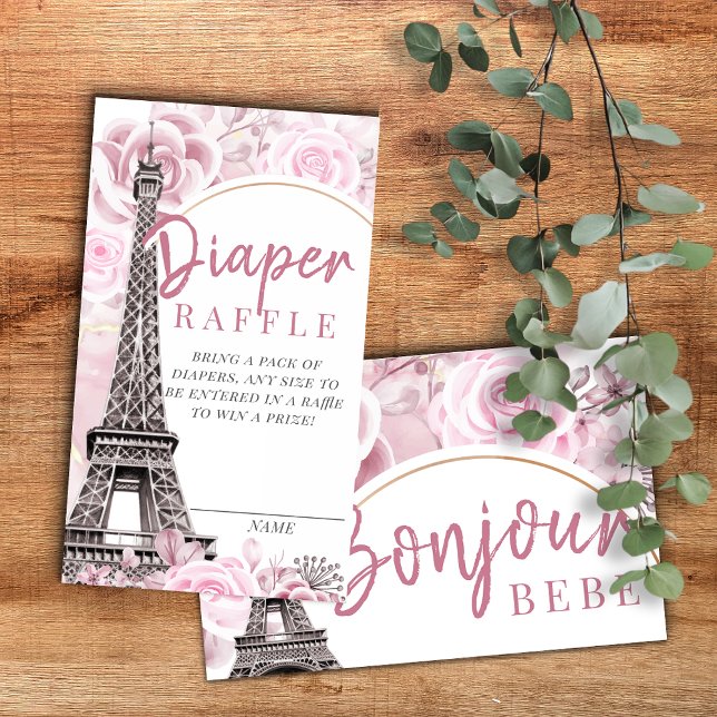Carte D'accompagnement Flore rose or Bonjour Bebe Diaper Raffle (Créateur téléchargé)