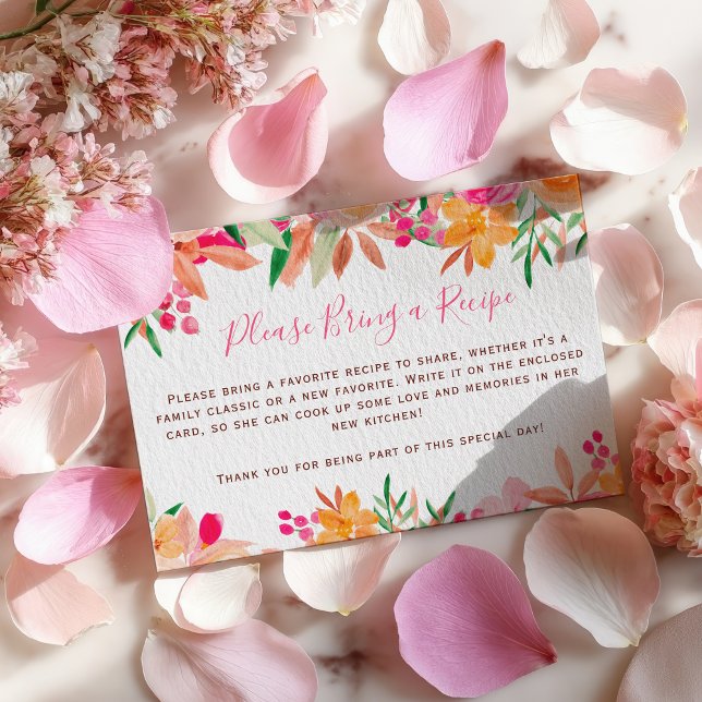 Carte D'accompagnement Flore tropicale chic Apportez une Fête des mariées (Tropical Chic Floral Bring a Recipe Bridal Shower Enclosure Card)