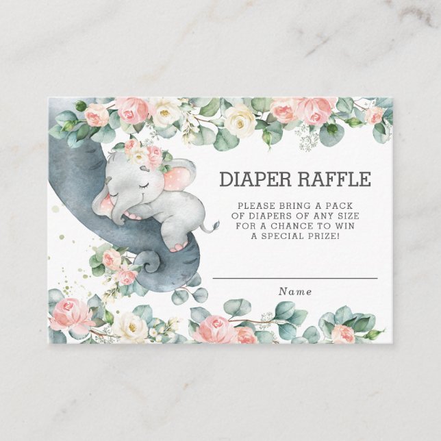Carte D'accompagnement Flore Vert Eléphant Baby shower Déchets Raffle (Devant)