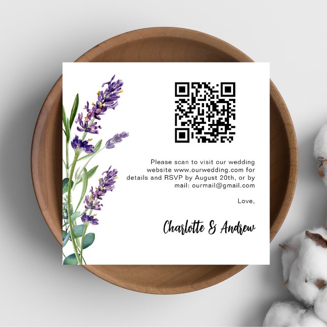 Carte D'accompagnement Flores de lavande code QR mariage RSVP (Créateur téléchargé)