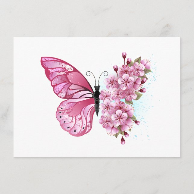 Carte D'accompagnement Flower Butterfly with Pink Sakura (Devant)