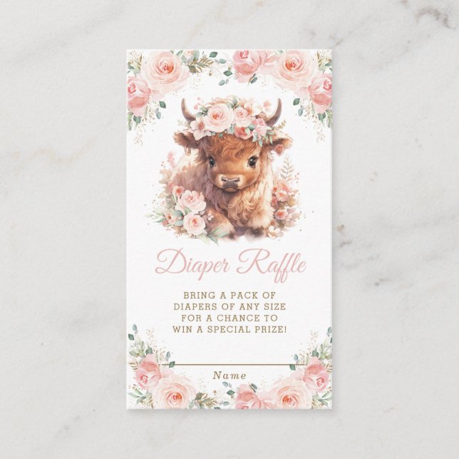 Carte D'accompagnement Fluffy Highland Cow rose Floral Babal Diaper Raffl (Devant)
