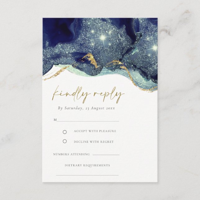 Carte D'accompagnement Fluid Abstrait Marine Parties scintillant mariage  (Devant)