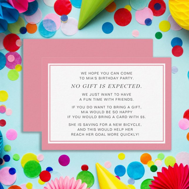 Carte D'accompagnement Foie rose blanc 5 dollars fête d'anniversaire (Pink Fiver Birthday Party enclosure card)