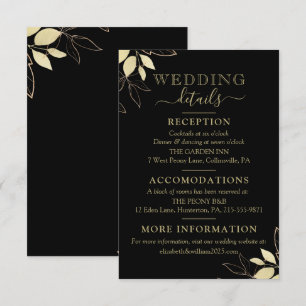 Carte D'accompagnement Foliage Noir & Or Mariage botanique moderne