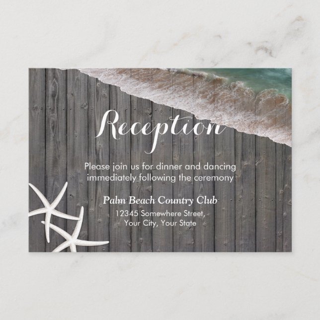 Carte D'accompagnement Fond en bois d'étoile de mer Réception de mariage  (Devant)