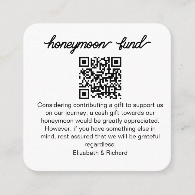 Carte D'accompagnement Fonds de lune de miel personnalisé Registre des Ma (Devant)
