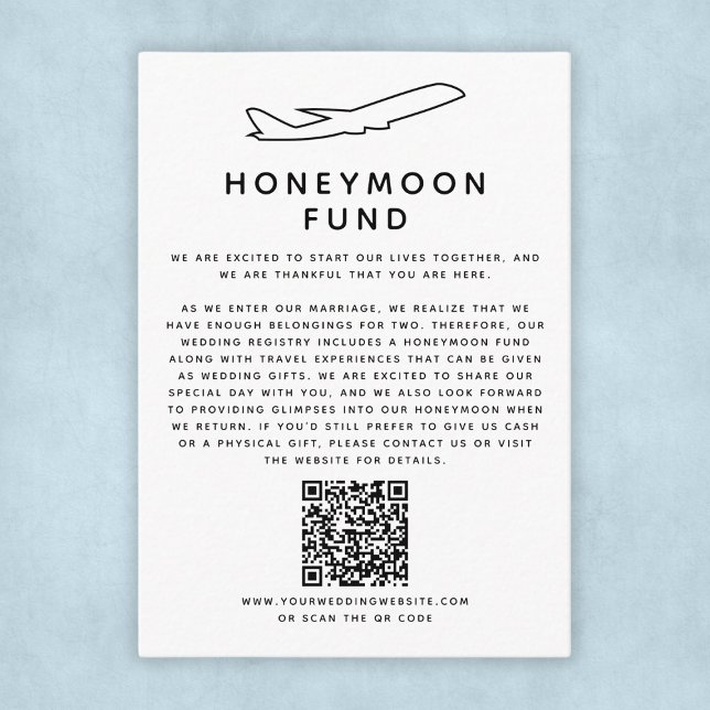 Carte D'accompagnement Fonds de lune de miel Registre Mariage numérique C (Honeymoon Fund Digital Wedding Registry QR Code Enclosure Card
)