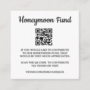 Carte D'accompagnement Fonds de lune de miel Venmo Code QR Mariage