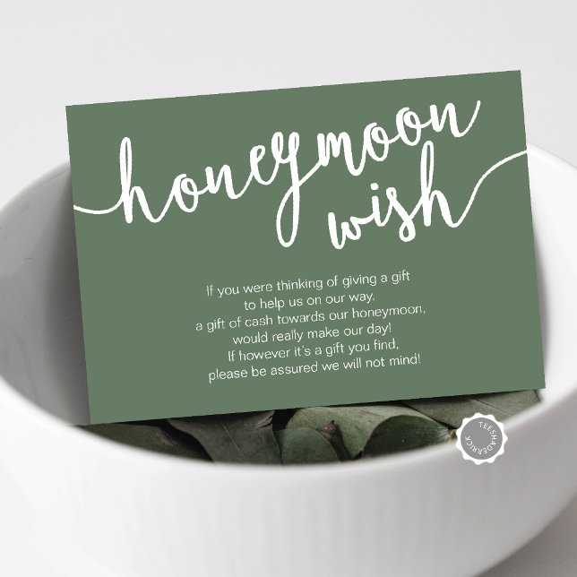 Carte D'accompagnement Fonds de souhaits de lune de miel mariage, Sage Gr (Wedding Honeymoon Wish or Honeymoon Fund Enclosure Card, in sage green greenery themed)