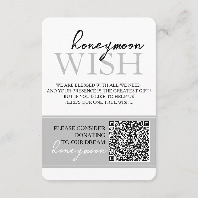 Carte D'accompagnement Fonds de souhaits de lune de miel QR CODE Mariage  (Devant)