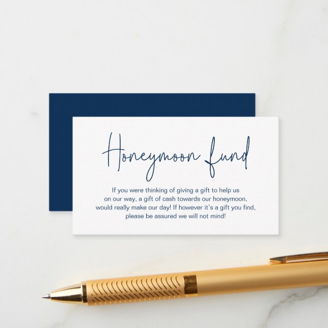 Carte D'accompagnement Fonds mariage Lune de Miel, Cadeaux en Espèces bie (Devant/Arrière en situation)