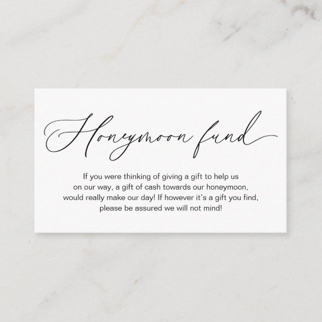 Carte D'accompagnement Fonds mariage Lune de Miel, Cadeaux en Espèces bie (Devant)