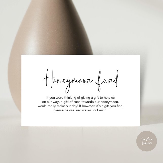Carte D'accompagnement Fonds pour lune de miel mariage, Script manuscrit  (Wedding Honeymoon Fund, Modern Romance Handwritten Script Enclosure Card, in Black and White)