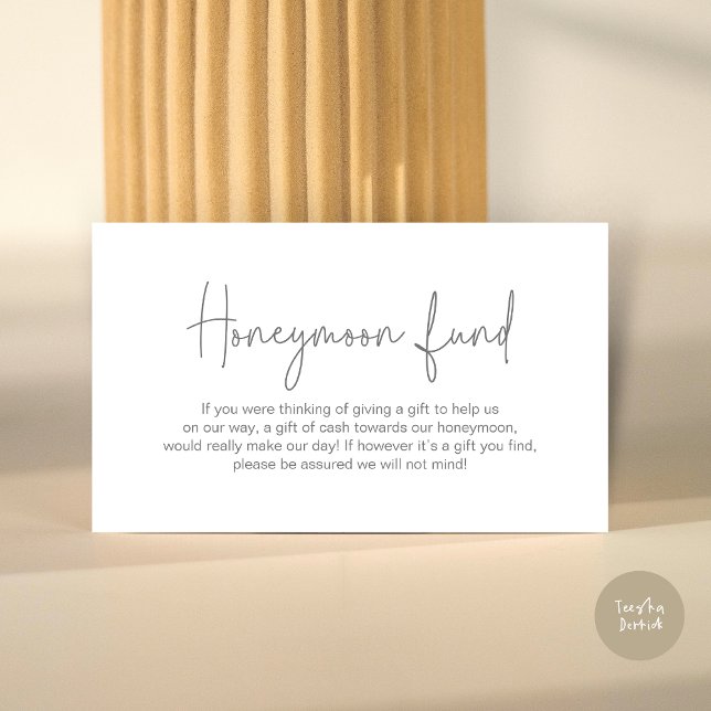 Carte D'accompagnement Fonds pour lune de miel mariage, Script manuscrit  (Wedding Honeymoon Fund, Modern Romance Handwritten Script Enclosure Card, in Dark Grey)