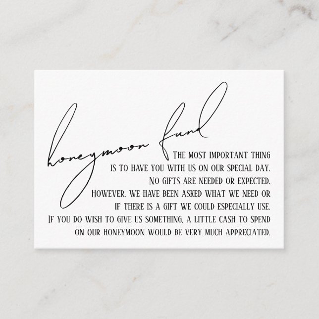 Carte D'accompagnement Fonds pour lune de miel Moderne écriture mince bla (Devant)
