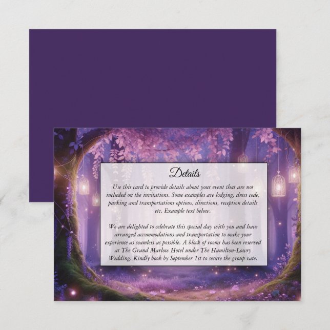 Carte D'accompagnement Forêt Enchantée de Violet à Minuit (Devant / Derrière)