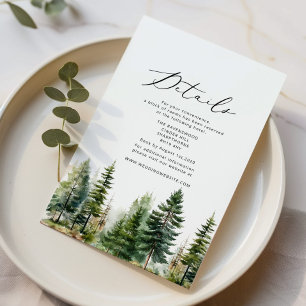 Carte D'accompagnement Forêt pin'arbre élégant mariage hiver