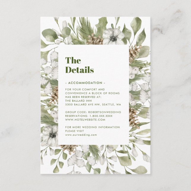 Carte D'accompagnement Forêt verte et blanche | Détails mariage Enclos (Devant)