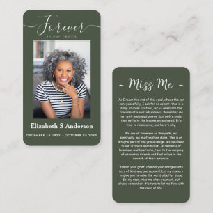 Carte D'accompagnement Forever in Our Hearts Photo Funeral Prayer Card
