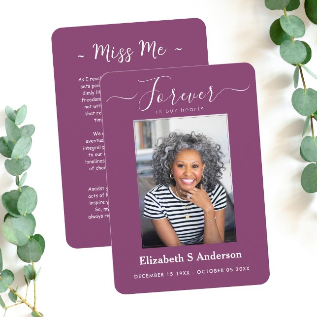 Carte D'accompagnement Forever in Our Hearts Photo Funeral Prayer Card (Créateur téléchargé)