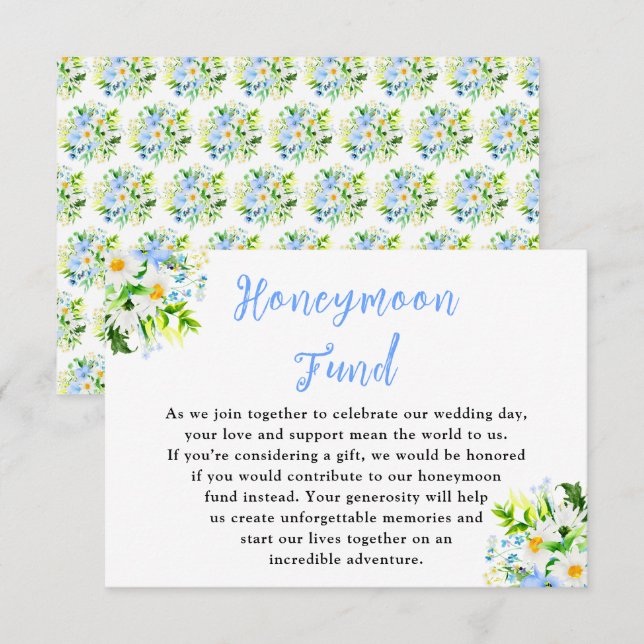 Carte D'accompagnement Forget-Me-Nots and Daisies Wedding Honeymoon Fund (Devant / Derrière)