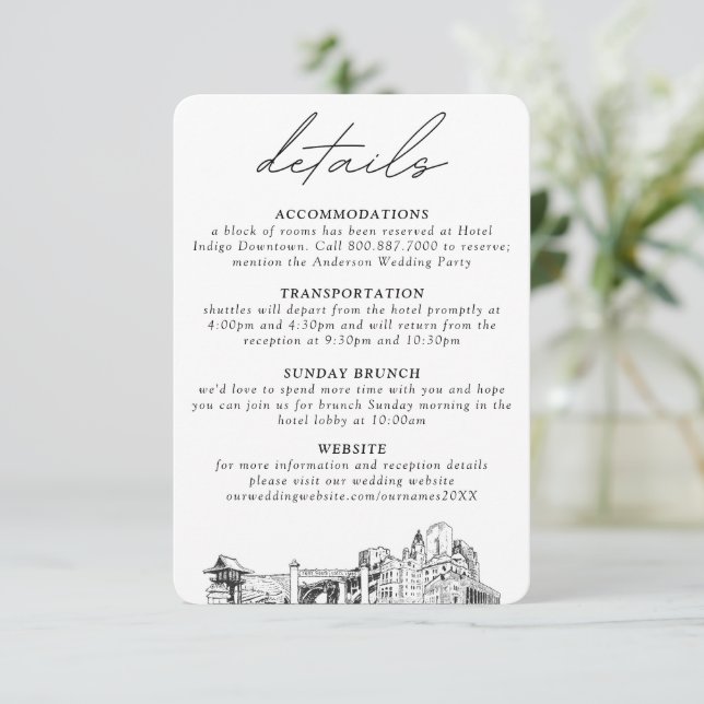 Carte D'accompagnement Fort Worth Mariage Petits détails verticaux (Debout devant)