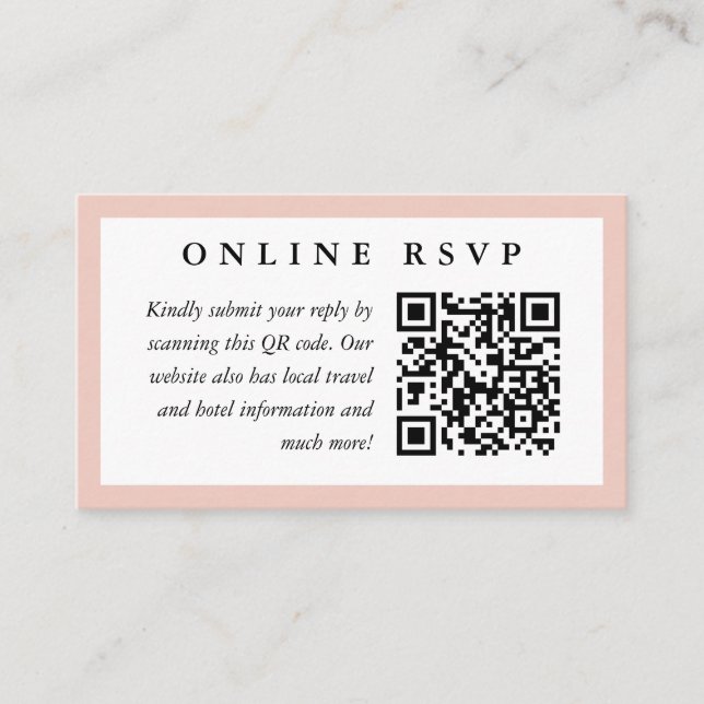 Carte D'accompagnement Frame Blush en ligne Mariage RSVP avec code QR (Devant)