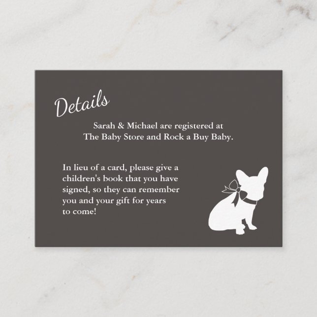Carte D'accompagnement French Bulldog Theme Party - Baby shower neutre (Devant)