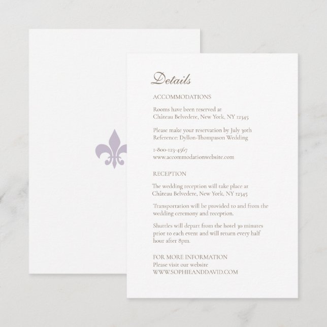 Carte D'accompagnement French Regency Purple Fleur de Lis Détails du Mari (Devant / Derrière)