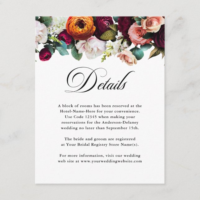Carte D'accompagnement Fresh Fall Floral Mariage Détails (Devant)