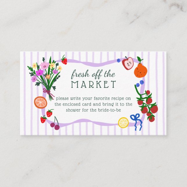 Carte D'accompagnement FRESH OFF THE MARKET Bridal Shower Recipe Request (Devant)