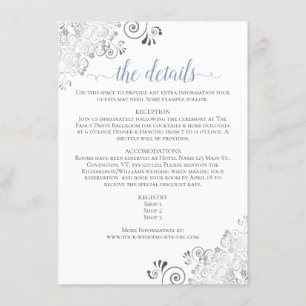 Carte D'accompagnement Frills d'argent bleu sur le Mariage blanc Détails