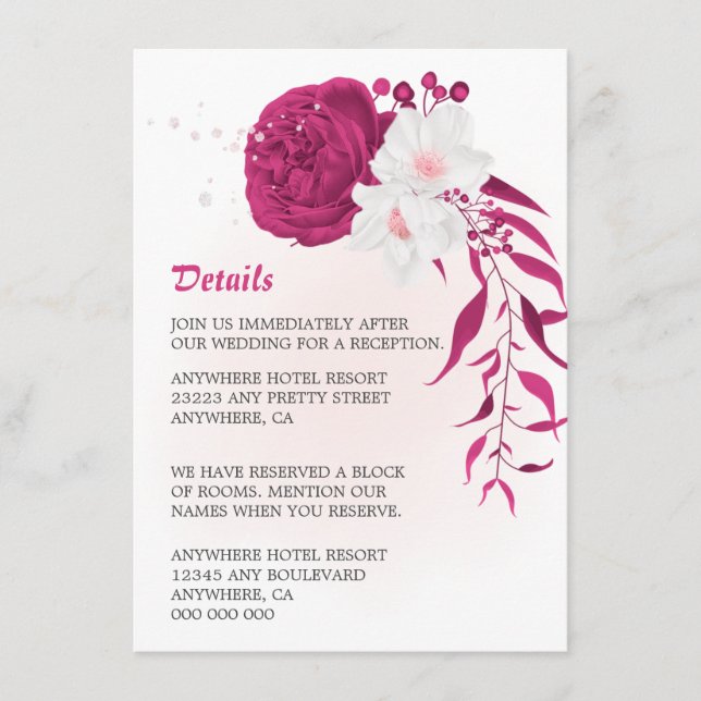 Carte D'accompagnement fuchsia extraordinaire et florale blanche (Devant)