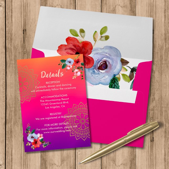 Carte D'accompagnement Fuchsia rose orange violet brillant et gras floral (Créateur téléchargé)