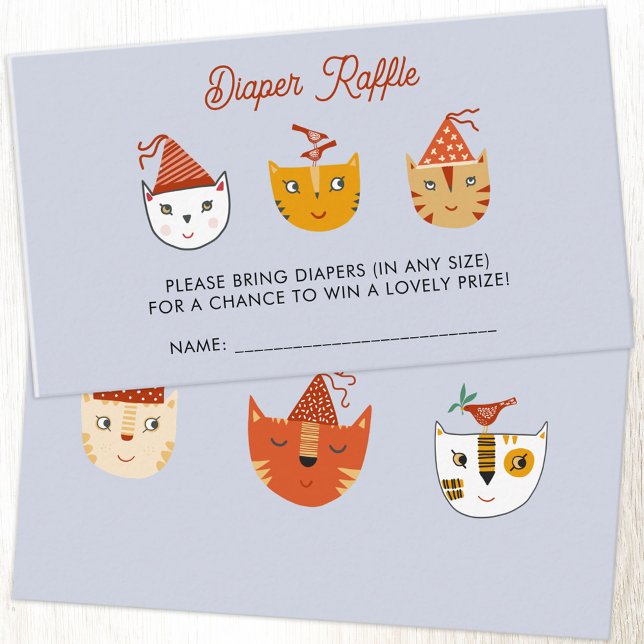 Carte D'accompagnement Fun Kitty Chat Baby shower Déchets Raffin (Fun party cat baby shower diaper raffle enclosure card)
