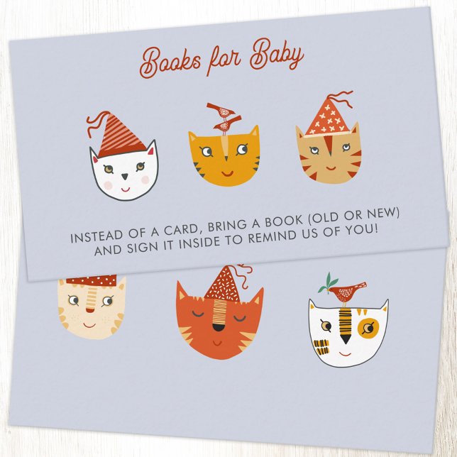 Carte D'accompagnement Fun Kitty Chat Baby showers Livres pour bébé (Party cats baby shower book request Books for Baby enclosure card)