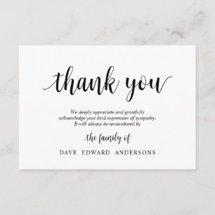 Carte D'accompagnement Funeral Thank You Note Card Bereavement, Noir