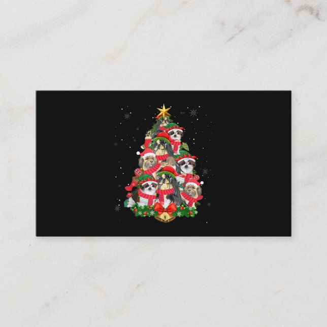 Carte D'accompagnement Funny Shih Tzu sapin de Noël Amoureux des chiens X (Devant)
